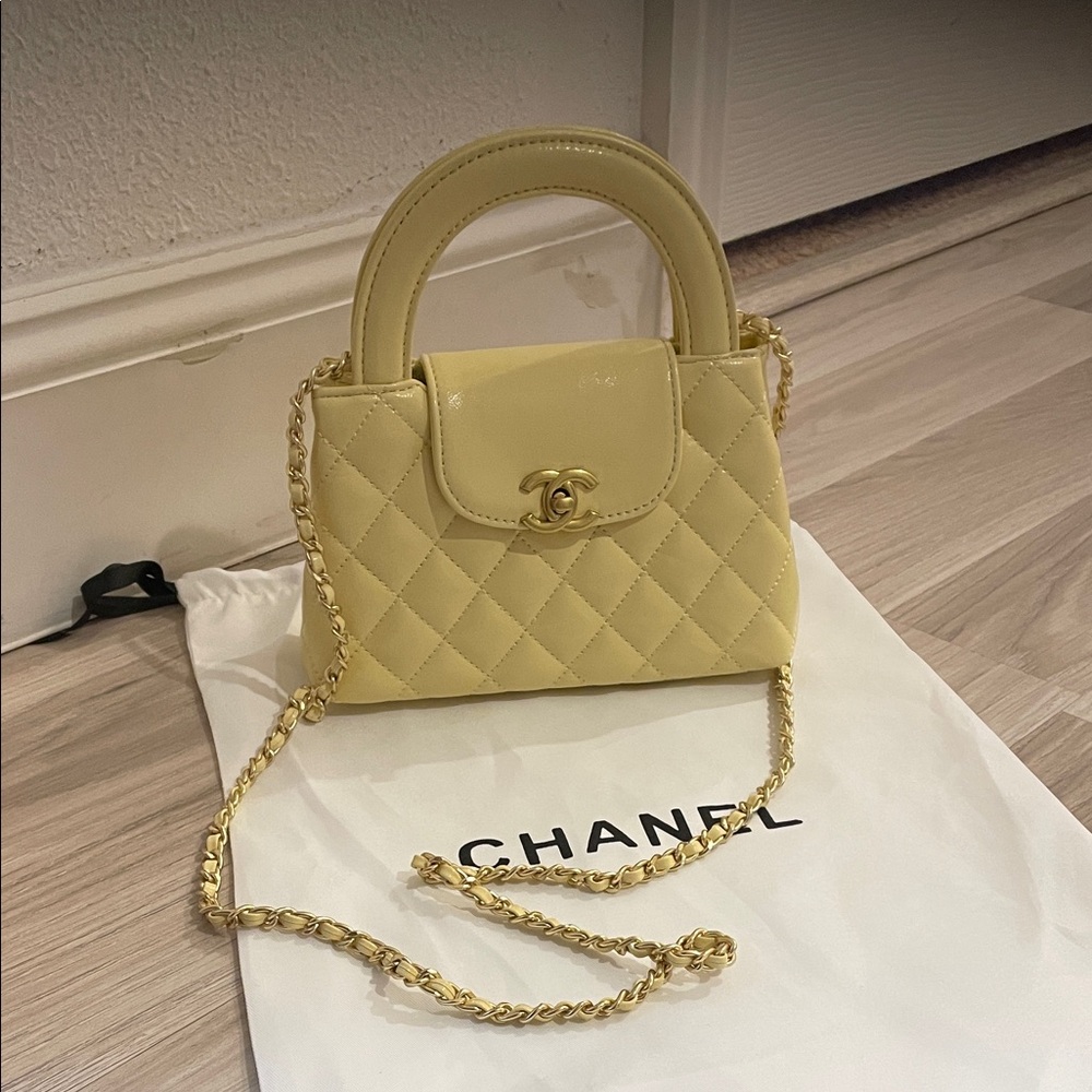 CHANEL Quilted Mini Top-Handle Bag in Pale Yellow with Gold Hardware
